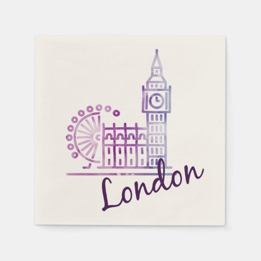 Serviette En Papier Aquarelle Londres Big Ben Napkins - Elégant Royaum (Devant)