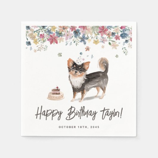 Serviette En Papier Aquarelle Long Haie Chihuahua Chig Anniversaire (Devant)