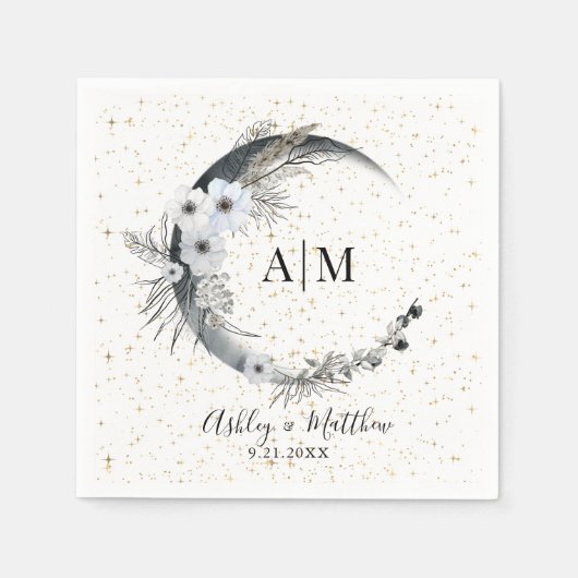 Serviette En Papier Aquarelle Lune étoiles Mariage céleste (Devant)