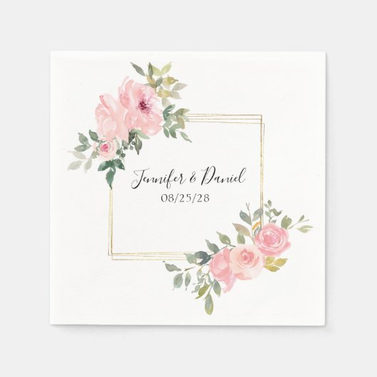 Serviette En Papier Aquarelle Lush Blush rose Mariage Floral (Devant)