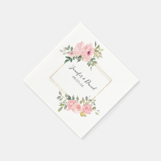 Serviette En Papier Aquarelle Lush Blush rose Mariage Floral (Coin)
