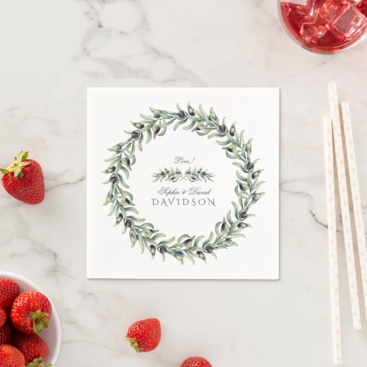 Serviette En Papier Aquarelle luxuriante Branches d'olive Mariage de c (En situation)
