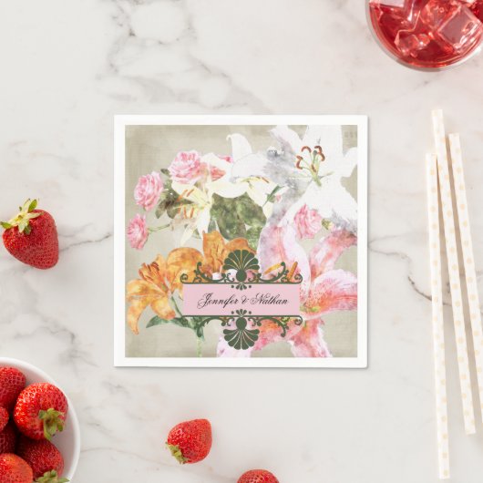 Serviette En Papier Aquarelle Lys Mariage papier serviettes (En situation)