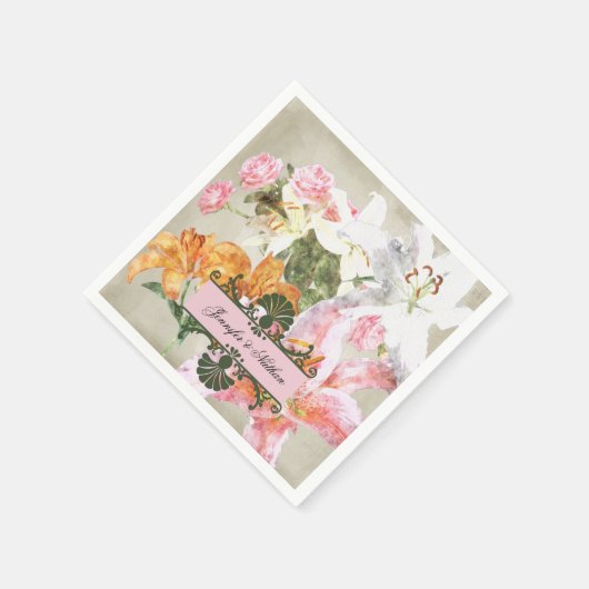 Serviette En Papier Aquarelle Lys Mariage papier serviettes (Coin)