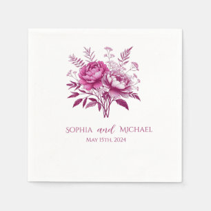 Serviette En Papier Aquarelle Magenta Peony-Mariage - Napkins