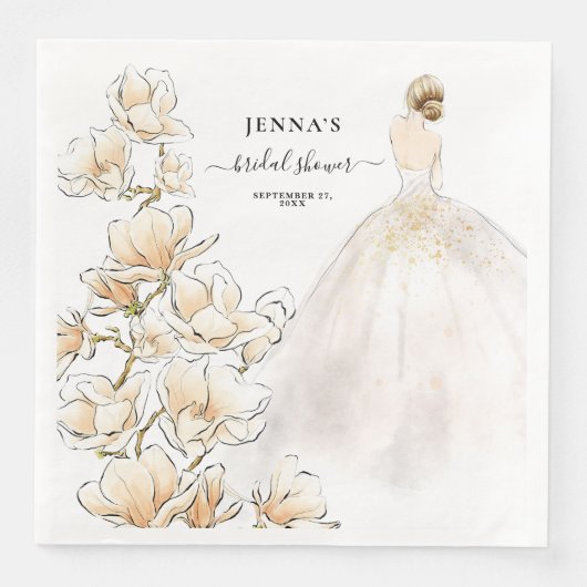 Serviette En Papier Aquarelle Magnolia Bride Fête des mariées papier D (Devant)