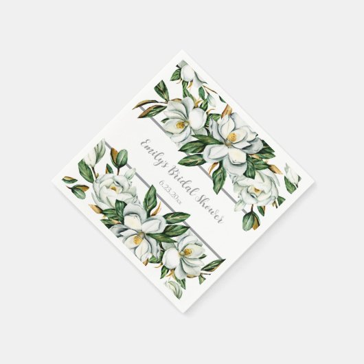 Serviette En Papier Aquarelle Magnolia Mariage de verdure (Coin)