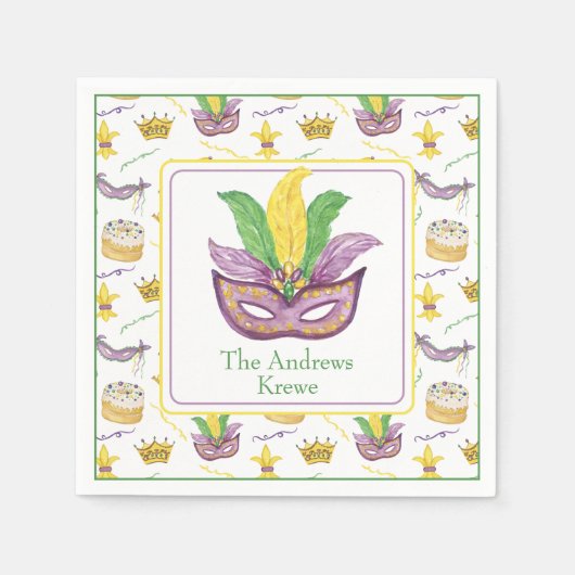 Serviette En Papier Aquarelle Mardi Gras Masque Personnalisé (Devant)