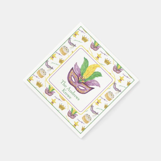 Serviette En Papier Aquarelle Mardi Gras Masque Personnalisé (Coin)