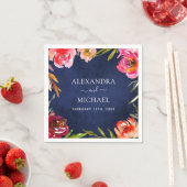 Serviette En Papier Aquarelle mariage bleu floral élégant (En situation)