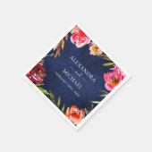 Serviette En Papier Aquarelle mariage bleu floral élégant (Coin)