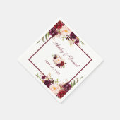 Serviette En Papier Aquarelle mariage Bourgogne Floral (Coin)