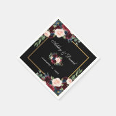 Serviette En Papier Aquarelle mariage Bourgogne Floral Noir Or (Coin)