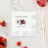 Serviette En Papier Aquarelle mariage Bourgogne Flore Vert (En situation)
