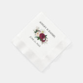 Serviette En Papier Aquarelle mariage Bourgogne Flore Vert (Coin)