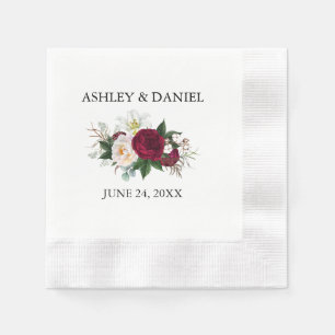Serviette En Papier Aquarelle mariage Bourgogne Flore Vert