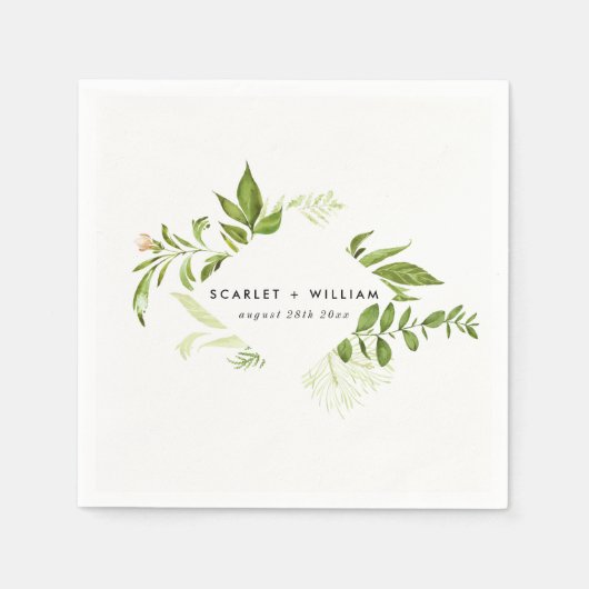 Serviette En Papier Aquarelle Mariage de feuillage vert sauvage Napkin (Devant)