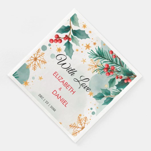 Serviette En Papier Aquarelle Mariage de Noël avec Holly (Coin)