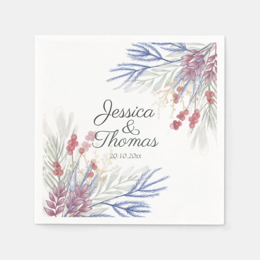 Serviette En Papier Aquarelle Mariage du feuillage d'hiver (Devant)