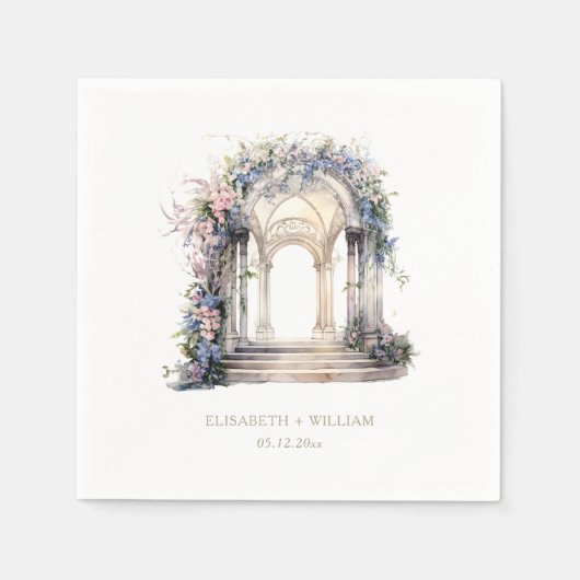 Serviette En Papier Aquarelle Mariage Floral Arch Personnalisé (Devant)