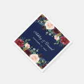 Serviette En Papier Aquarelle mariage Floral Bourgogne Bleu (Coin)