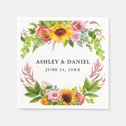 Serviette En Papier Aquarelle Mariage floral de Sunflower Boho (Devant)