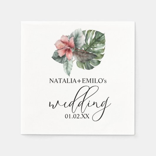 Serviette En Papier Aquarelle Mariage floral feuille Monstera (Devant)