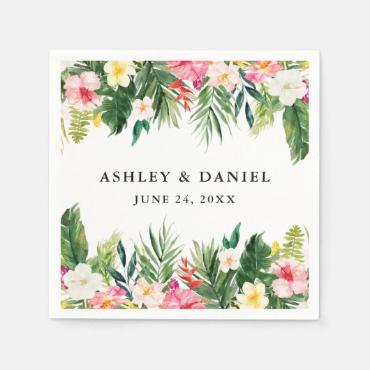 Serviette En Papier Aquarelle Mariage floral tropical (Devant)