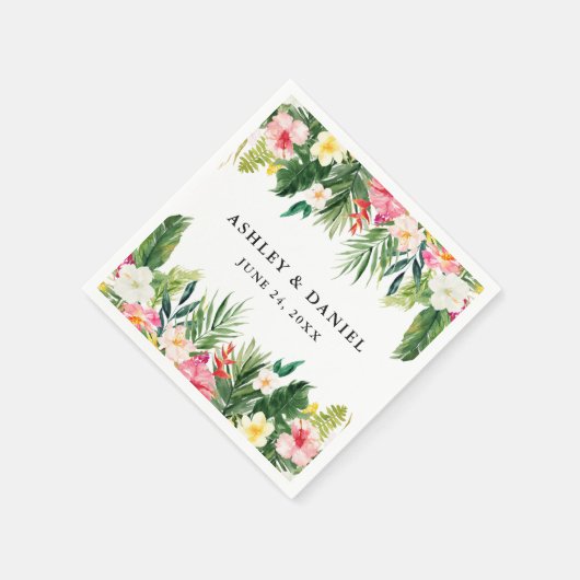 Serviette En Papier Aquarelle Mariage floral tropical (Coin)