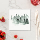 Serviette En Papier Aquarelle Mariage forestier vert et blanc (En situation)