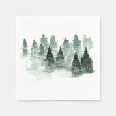 Serviette En Papier Aquarelle Mariage forestier vert et blanc (Devant)