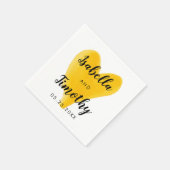 Serviette En Papier Aquarelle Mariage Lettrage main Coeur jaune (Coin)