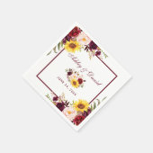 Serviette En Papier Aquarelle mariage Mixte Florale Bourgogne Cadre (Coin)