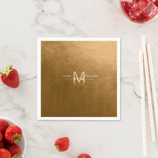 Serviette En Papier Aquarelle Mariage Monogramme Automne Gold ID786 (En situation)