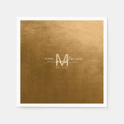 Serviette En Papier Aquarelle Mariage Monogramme Automne Gold ID786 (Devant)