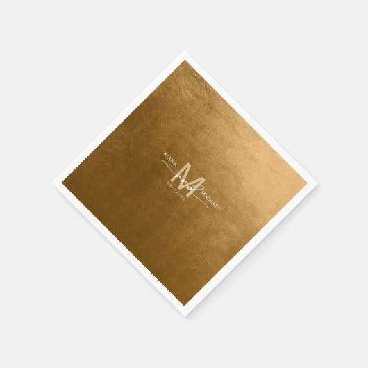 Serviette En Papier Aquarelle Mariage Monogramme Automne Gold ID786 (Coin)