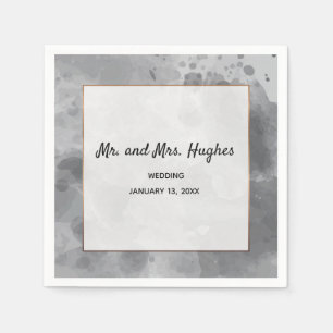 Serviette En Papier Aquarelle mariage romantique gris noir