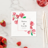 Serviette En Papier Aquarelle Mariage rose blanc Magnolia Floral (En situation)