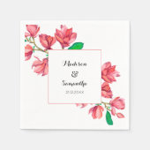 Serviette En Papier Aquarelle Mariage rose blanc Magnolia Floral (Devant)