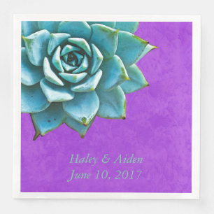 Serviette En Papier Aquarelle Mariage Succulente Fiançailles violet