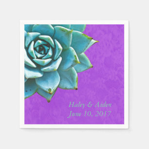 Serviette En Papier Aquarelle Mariage Succulente Fiançailles violet