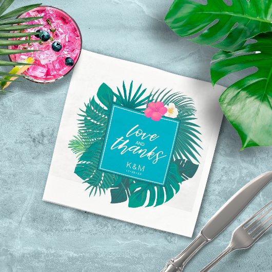 Serviette En Papier Aquarelle Mariage tropical Merci ID Turquoise577