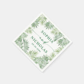Serviette En Papier Aquarelle mariage tropical verdure palme script (Coin)