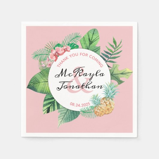 Serviette En Papier Aquarelle Mariage tropicale Feuille d'orchidée ana (Devant)