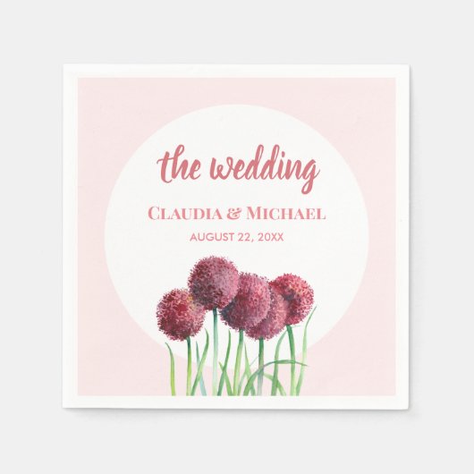 Serviette En Papier Aquarelle mariage violet rose Alliances (Devant)