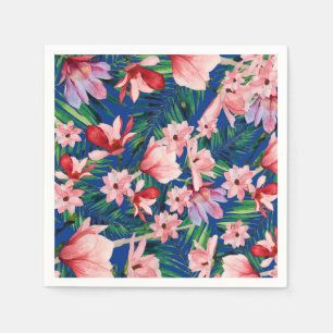 Serviette En Papier Aquarelle marine bleu rouge corail tropical floral