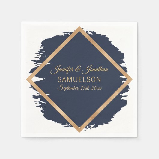 Serviette En Papier Aquarelle Marine Mariage cadre bleu or (Devant)