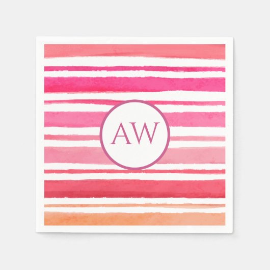 Serviette En Papier Aquarelle marine Monogramme en bande rose (Devant)