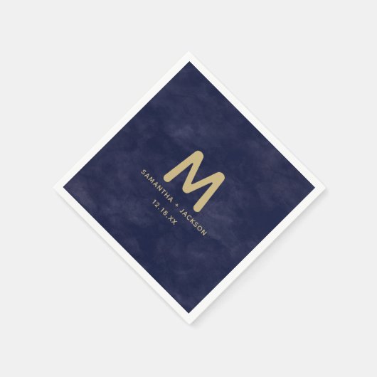 Serviette En Papier Aquarelle marine simple et Mariage or Monogramme (Coin)