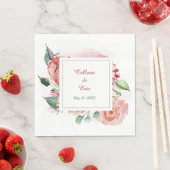 Serviette En Papier Aquarelle Marsala Rouge Mariage Floral (En situation)